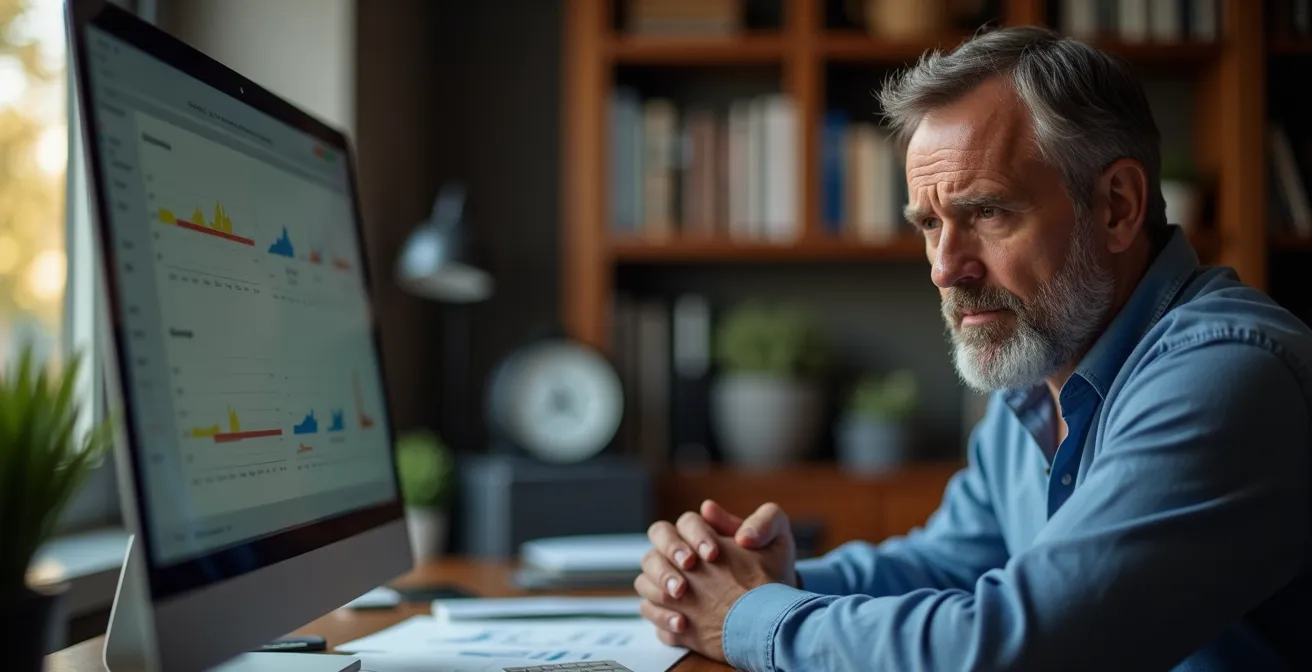 Portret van bezorgde belegger die keuzes overweegt