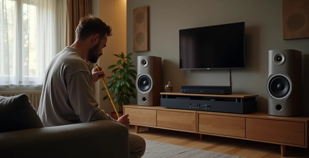 Close-up van een near-field luisteropstelling met studio monitors op een bureau in een L-vormige kamer