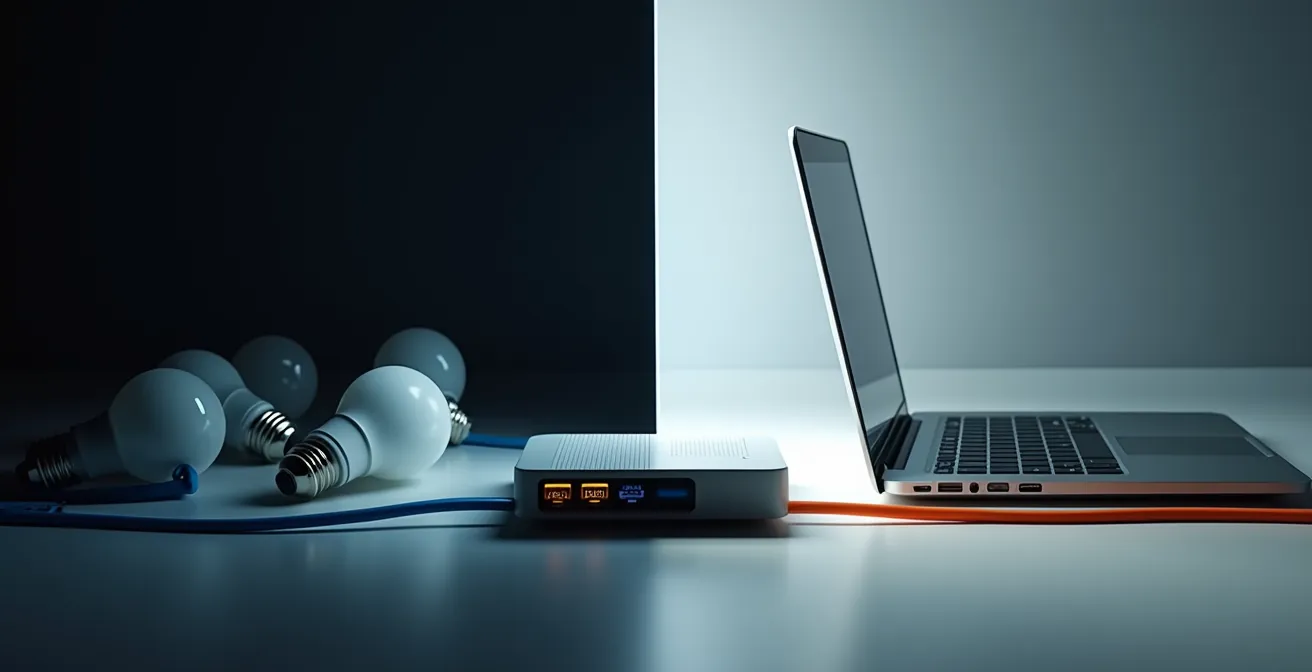 Visuele weergave van gescheiden netwerken voor IoT-apparaten en werkcomputers