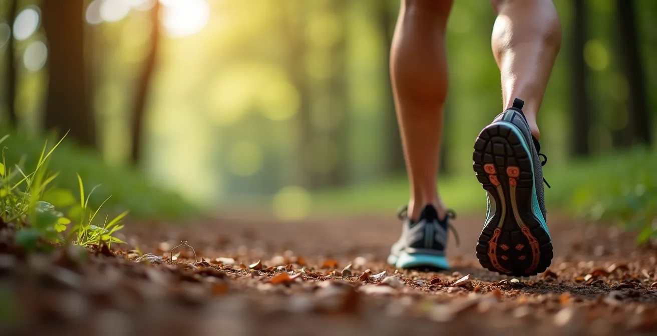Loper wandelt ontspannen door Belgisch bos tijdens hersteldag