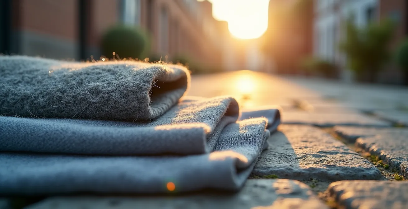Macro-opname van technische stoffen zoals merinowol en linnen, die natuurlijke bescherming bieden.