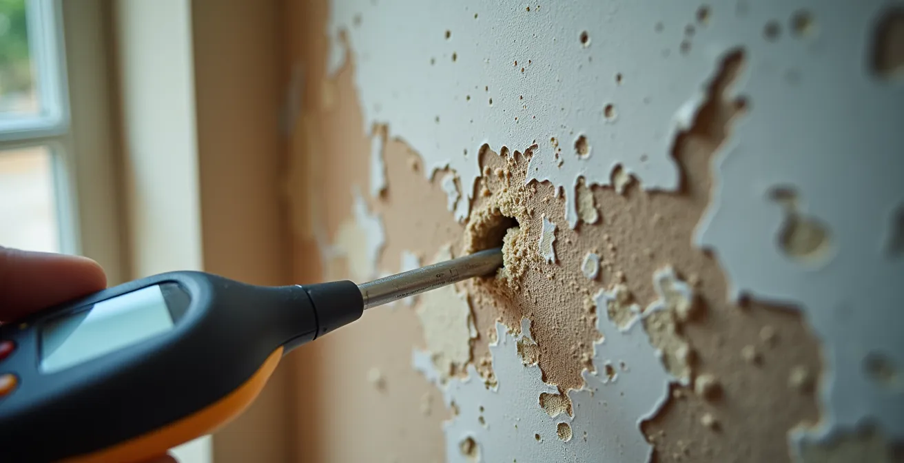 Detailopname vochtmeting in hoek van typische Belgische woning