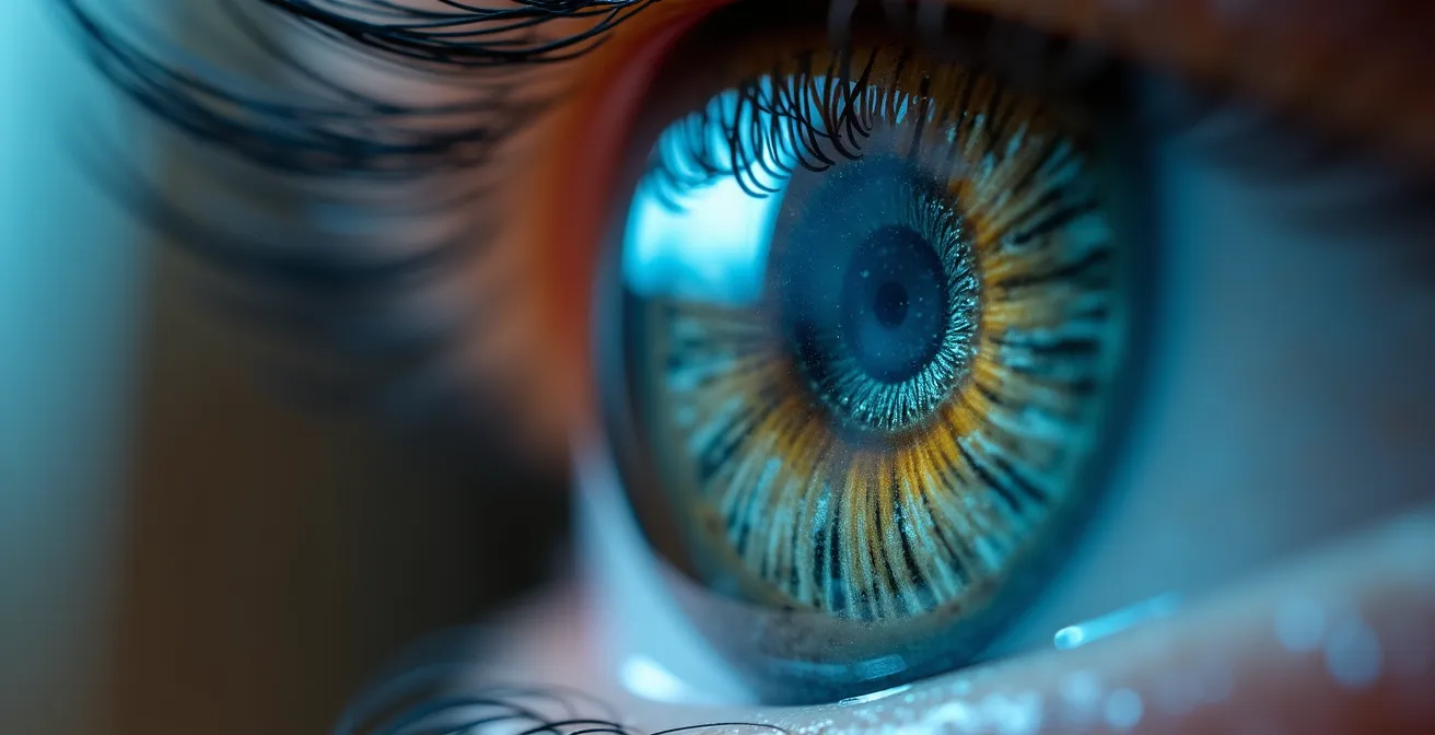 Extreme close-up van VR-bril lens met museumreflectie